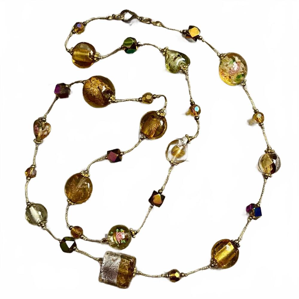 Murano Gold and Multicolor Glass Bead Necklace